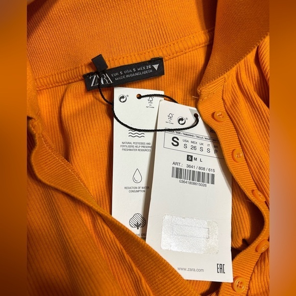 New! Zara Ribbed Long Sleeve Cropped Polo Shirt - Picture 6 of 9